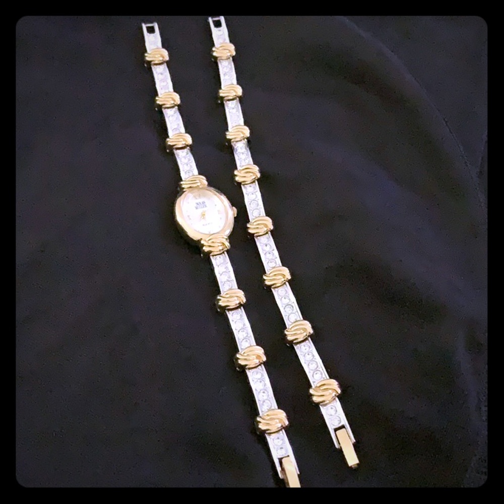 Two toned watch and bracelet set